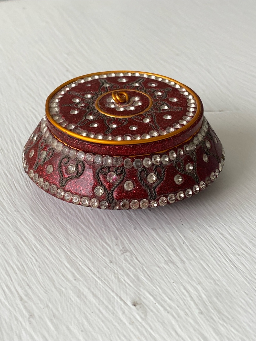 Red Trinket Jewelry Box with Rhinestones & Glitter